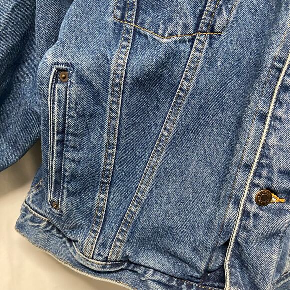 ID Wear Jacket Denim Leather Collar Size L Trucker Jacket Embroidered Wolf - Picture 7 of 12